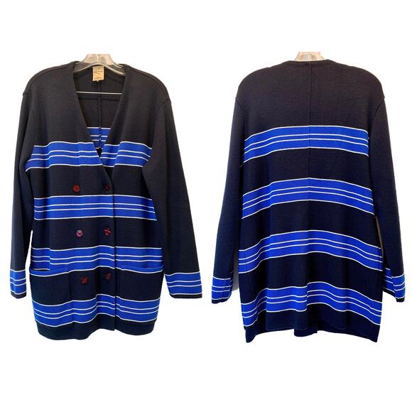 80s RODIER Dark Blue Knit Skirt Suit | Oversized Blazer Cardigan & Pencil Skirt - Picture 5 of 10